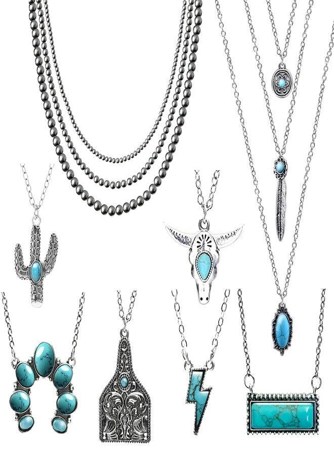 FEXICHUJI 8 Pcs Western Jewelry for Women with Navajo Pearl Necklace, Turquoise Pendant Necklace in Different Themes, Boho Country Western Jewelry Set for Cowgirls - Image 1